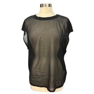 DKNY Donna Karan New York | Black Silk Sheer Short Sleeve Minimal Top Size Large